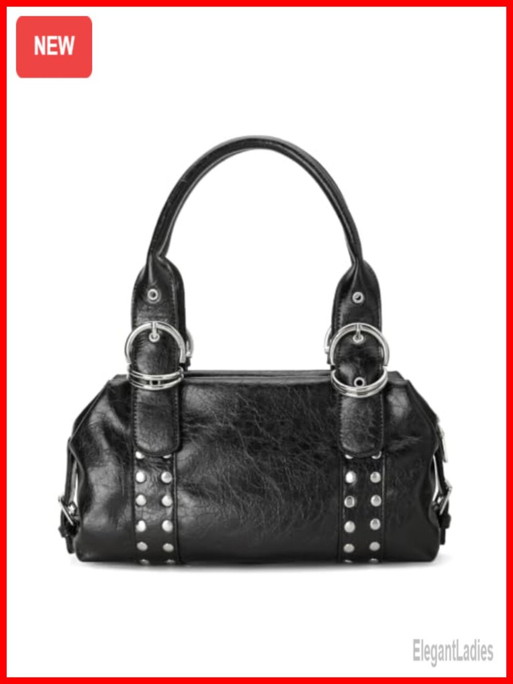 Studded Vegan Leather Shoulder Bag Purse Y2K Bowler Handbag